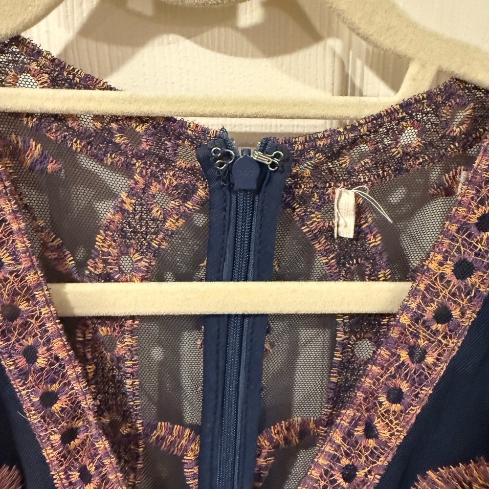 Embroidered Maxi Navy Dress with Dusty Rose Floral Detail - Picture 3 of 4